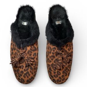 Stuart Weitzman Leopard Faux Fur Slip On Mule Slipper Size 7.5